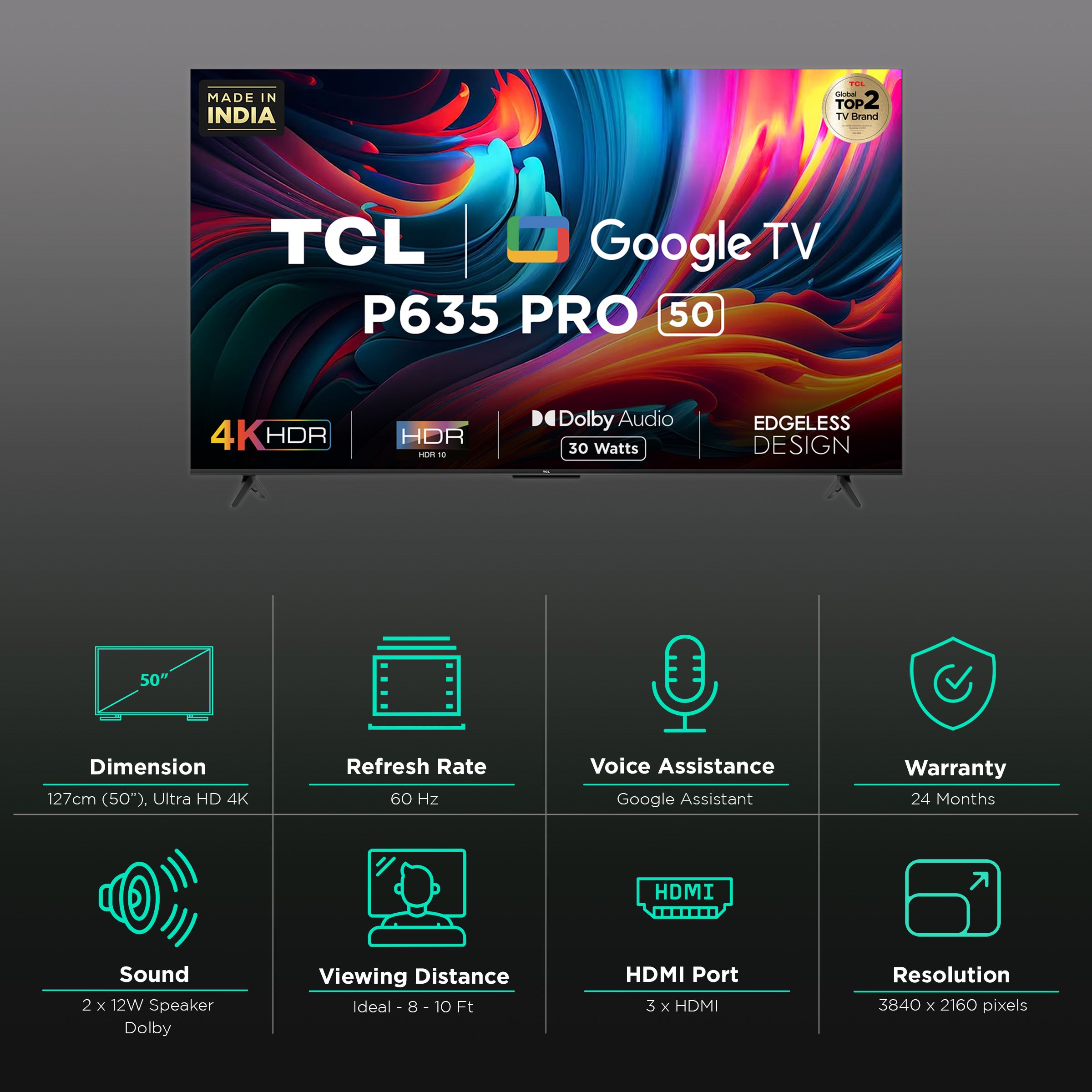 Buy TCL 50P635 Pro 127 cm (50 inch) 4K Ultra HD LED Google TV with ...